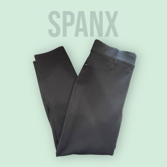 SPANX Black Jean-ish Pull On Jeans Leggings Skinny Jeggings Size Large FLAW - Picture 1 of 10